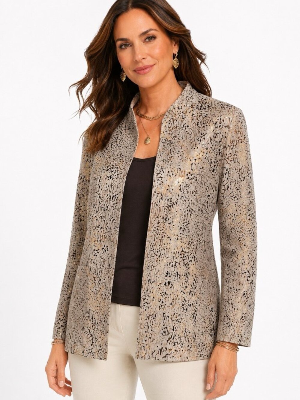CHICOS suede jacket blazer metallic swirl large 2 laser cutouts moto chic retro